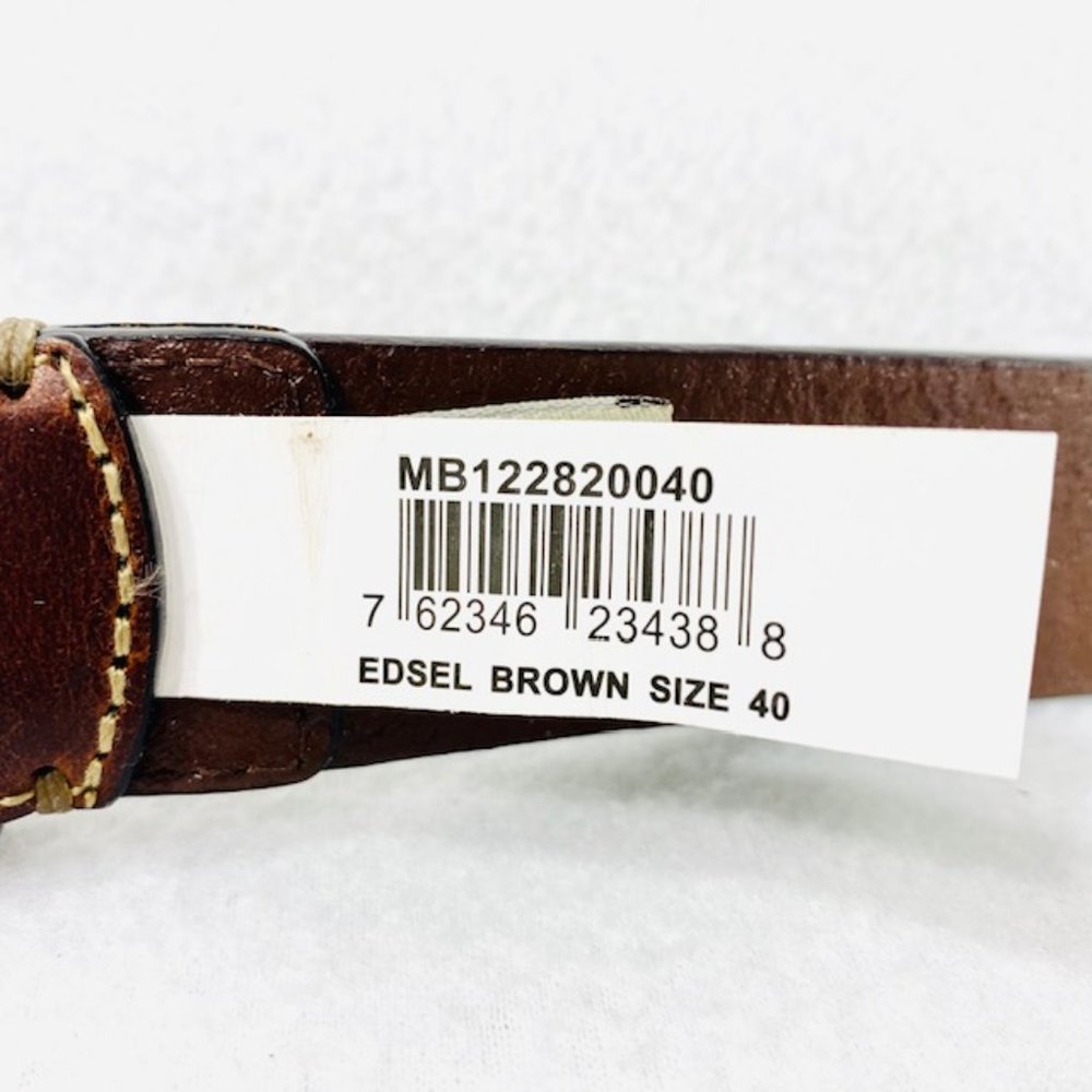 Rare Edsel Brown Fossil Leather Belt w/Woven Look - Size 40 - NWT - Picture 7 of 7